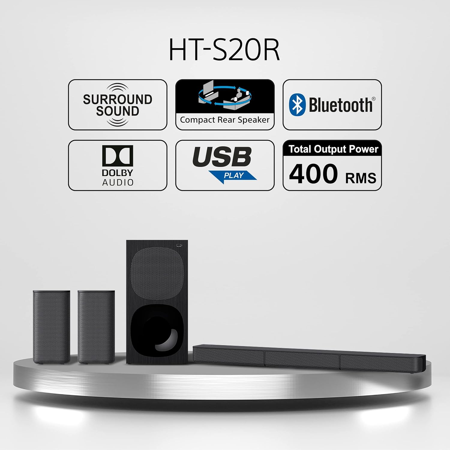 Sony HT-S20R Real 5.1ch Dolby Digital Soundbar for TV with subwoofer and Compact Rear Speakers, 5.1ch Home Theatre System - Image 2